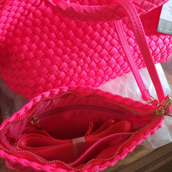 Ahdorned Lily Woven Neoprene Tote Crossbody with Pouch - Neon Pink - NWT - Picture 7 of 10